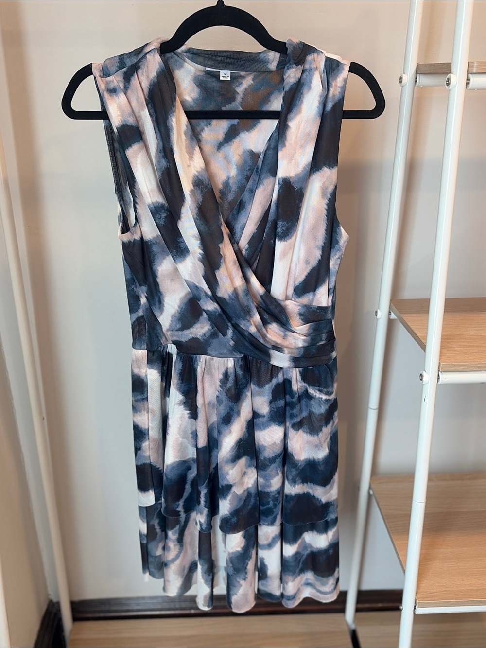 Sleeveless Tie-Dye Wrap Dress in Blue and Cream